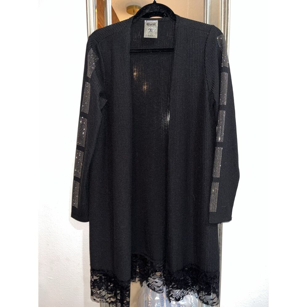 NWOT Vocal Black Crystal Boho Vintage Lace Cardigan Duster Tunic Top Small